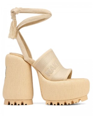 Beige Naked Wolfe Beach Raffia Women's Platform Sandals | RIYADH 895FLAQGR