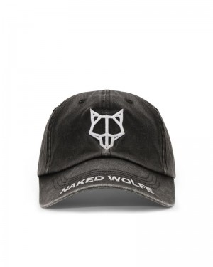 Black Naked Wolfe Baseball Washed Men's Caps | RIYADH 571VYZGQK