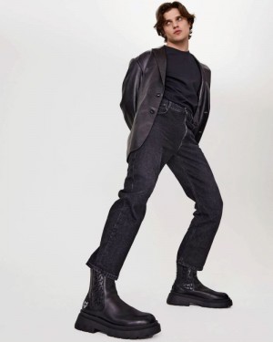 Black Naked Wolfe Caution Leather Men's Boots | RIYADH 478CDFKTP