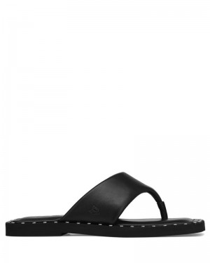 Black Naked Wolfe Danni Leather Women's Flip Flops | RIYADH 416HNCLZF