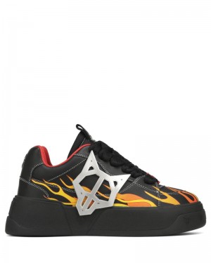 Black Naked Wolfe Kosa Flames Men's Sneakers | RIYADH 970JXCVPR