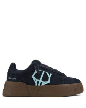 Black Naked Wolfe Kray Hairy Cow Suede Ocean Men's Sneakers | RIYADH 475TGHNMO