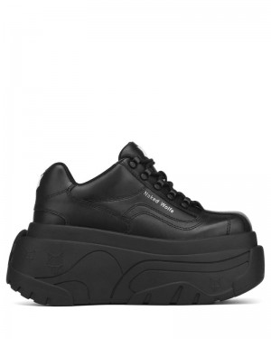 Black Naked Wolfe Satisfy Leather Women's Sneakers | RIYADH 190WBGVSP