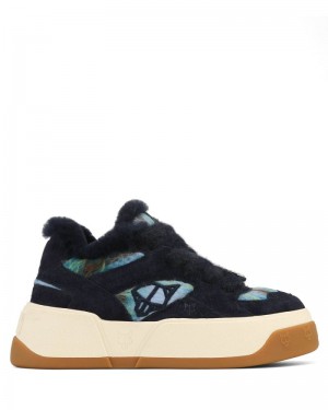 Black / Blue Naked Wolfe Crash Hairy Cow Suede/Wool Women's Sneakers | RIYADH 520RFBPVC