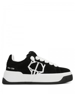 Black / White Naked Wolfe Kray Hairy Cow Suede Men's Sneakers | RIYADH 276CEZOBP