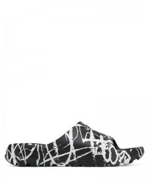 Black / White Naked Wolfe Tommy Graffiti Men's Slides | RIYADH 073ZLNWEA