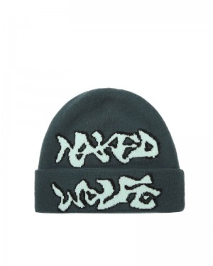 Blue Naked Wolfe Logo Men's Beanie | RIYADH 071OJWUTE