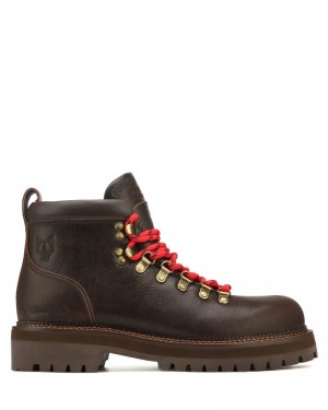 Chocolate Naked Wolfe Bear Dark Earth Leather Men's Boots | RIYADH 278RQYLSE