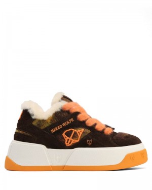 Orange / Brown Naked Wolfe Crash Hairy Cow Suede/Wool Women's Sneakers | RIYADH 603RHTJNX