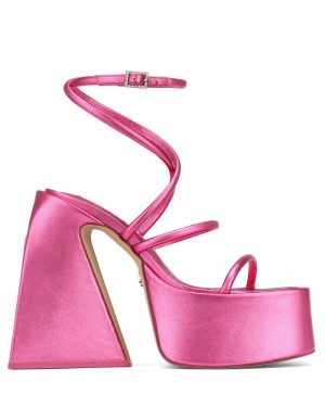 Pink Naked Wolfe Angel Metallic Women's Platform Sandals | RIYADH 408JVZXWR