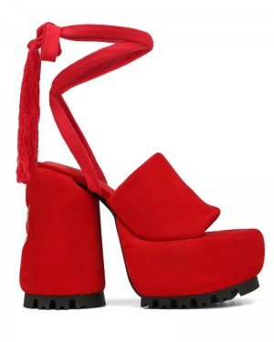 Red Naked Wolfe Wonder Suede Women's Platform Sandals | RIYADH 075QBRVMZ