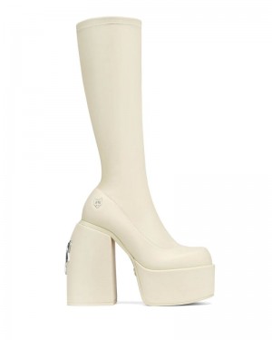 White Naked Wolfe Spice Chalk Stretch Women's Platform Boots | RIYADH 205MAGWNS