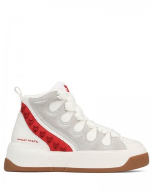 White / Red Naked Wolfe King Leather Men's Sneakers | RIYADH 579THVMDZ