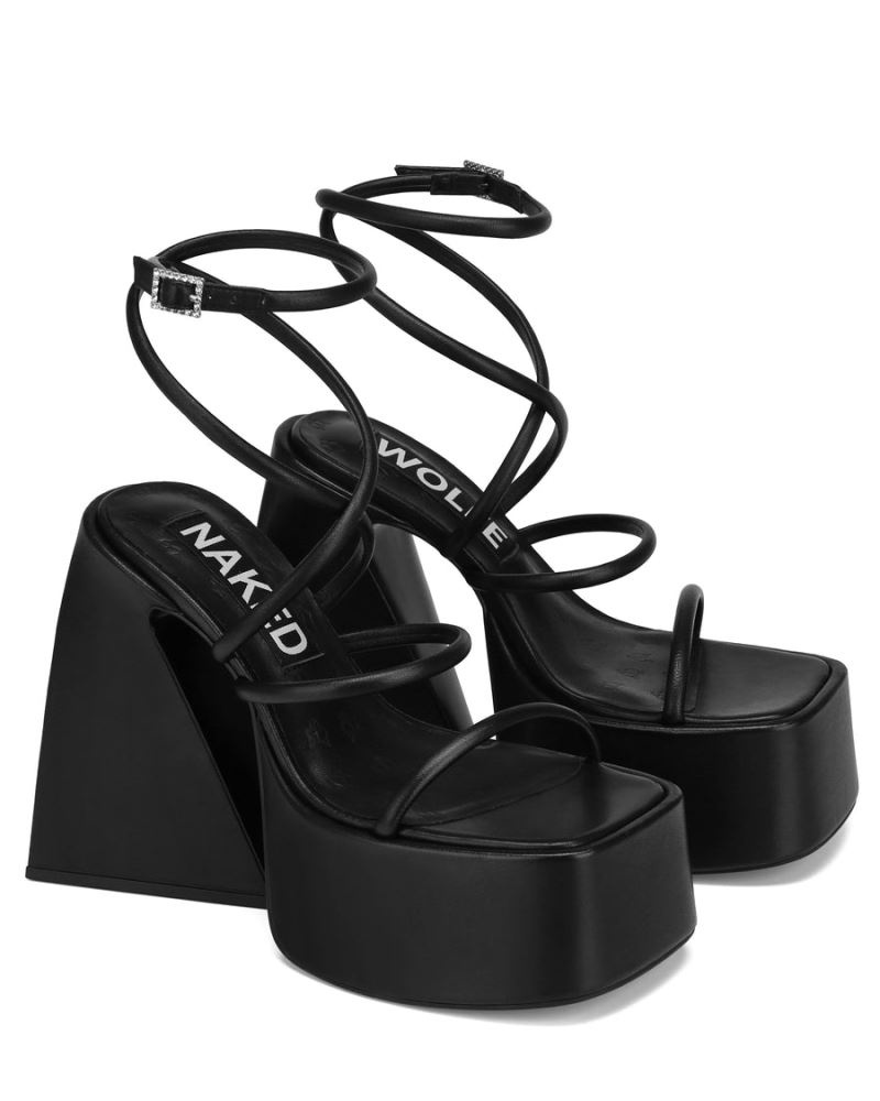 Black Naked Wolfe Angel Leather Women's Platform Sandals | RIYADH 083ZIUFMH