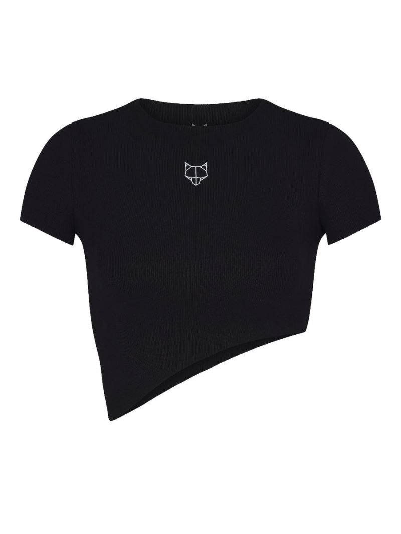 Black Naked Wolfe Asymmetrical Women's T-Shirt | RIYADH 547JXSZMT