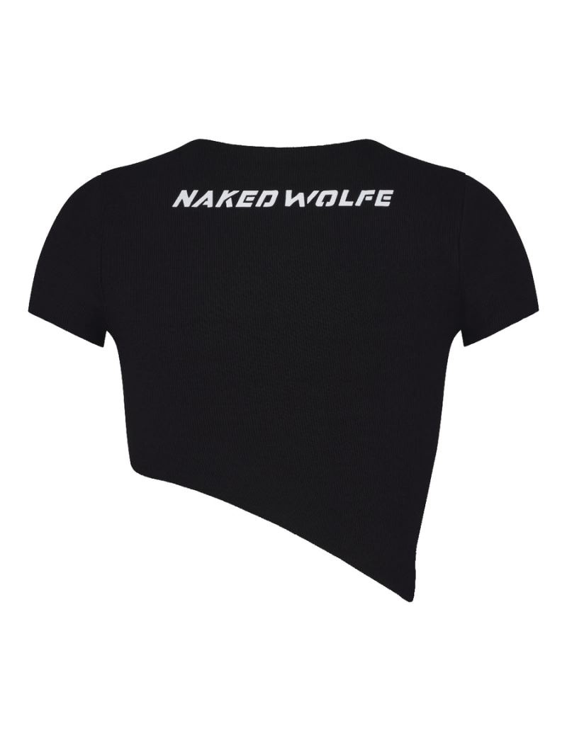 Black Naked Wolfe Asymmetrical Women's T-Shirt | RIYADH 547JXSZMT