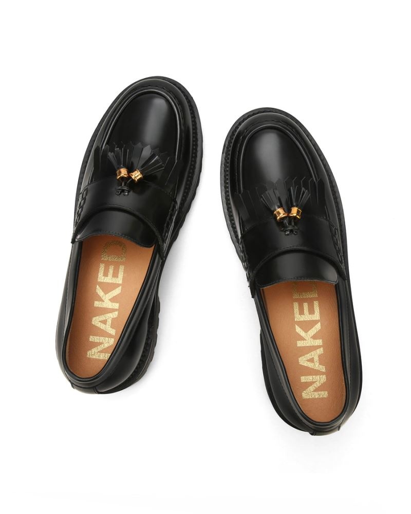 Black Naked Wolfe Banter Box Leather Men's Loafers | RIYADH 830YWRGFB