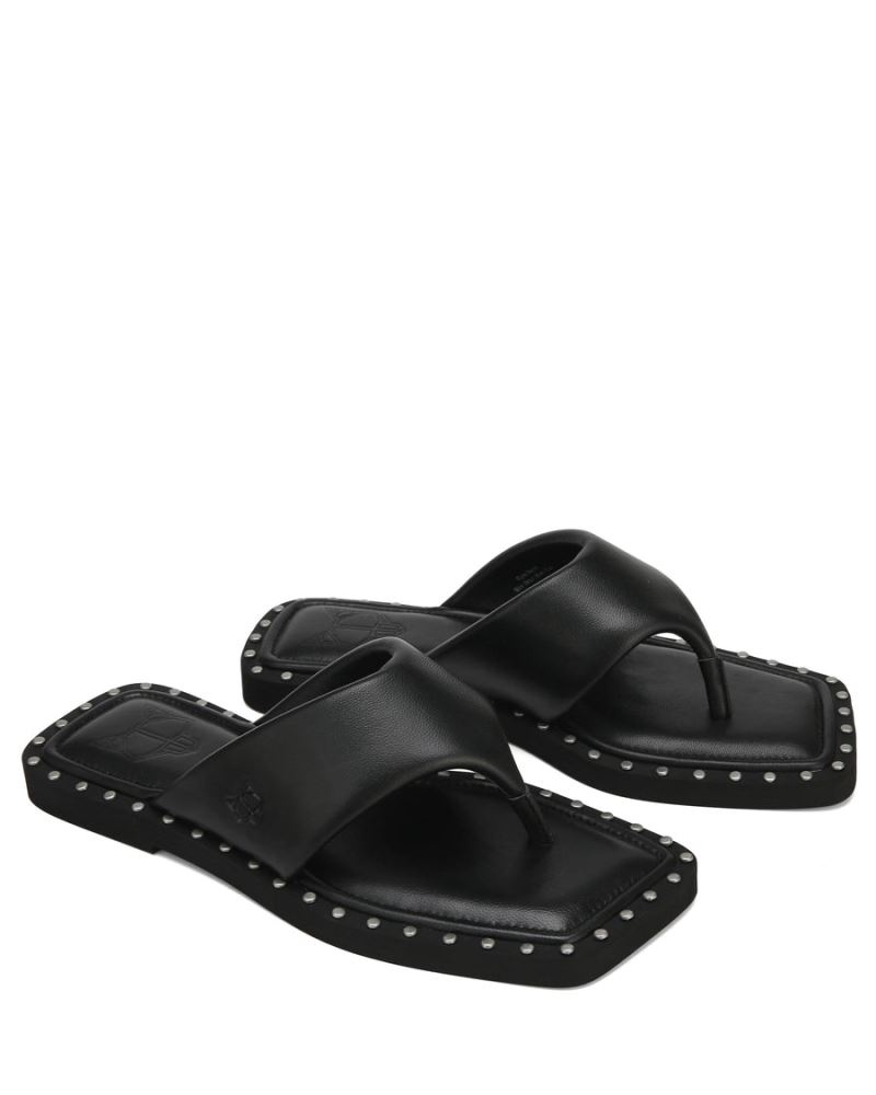 Black Naked Wolfe Danni Leather Women's Flip Flops | RIYADH 416HNCLZF