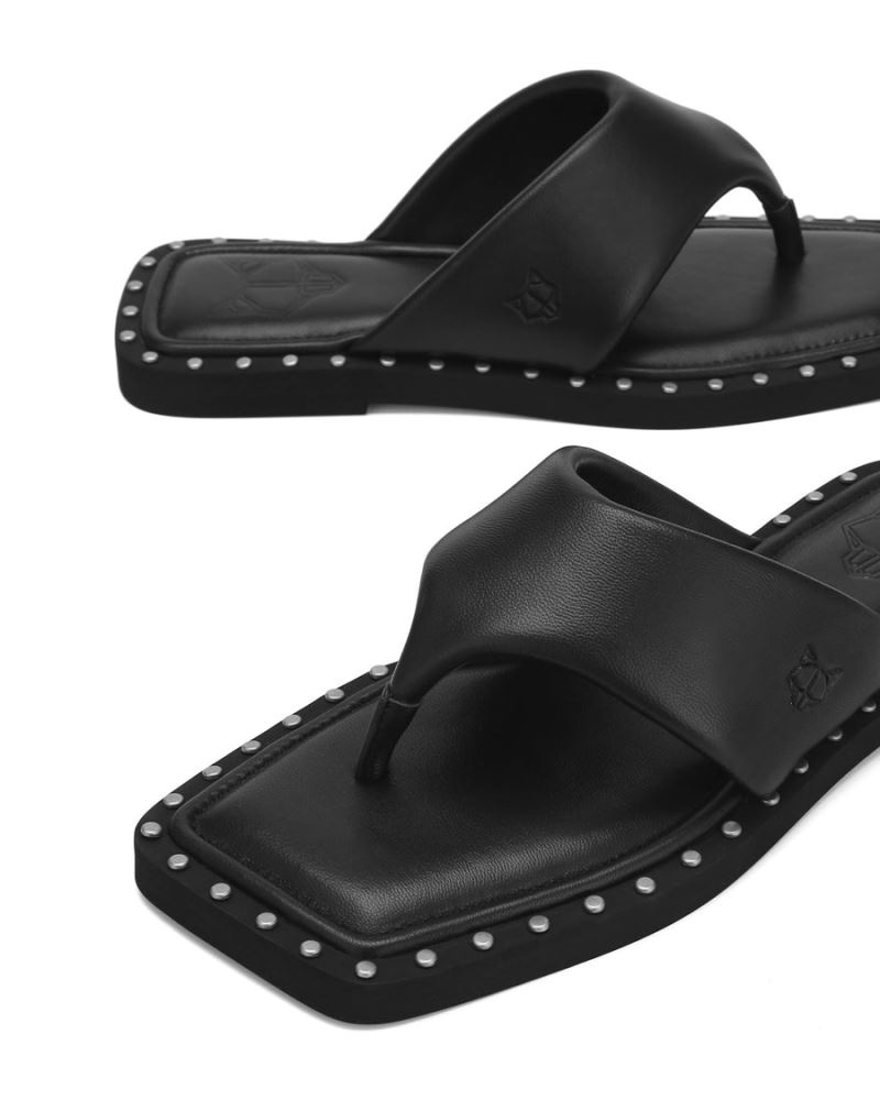 Black Naked Wolfe Danni Leather Women's Flip Flops | RIYADH 416HNCLZF