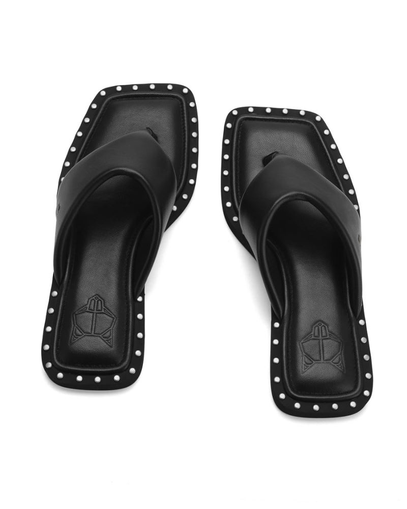 Black Naked Wolfe Danni Leather Women's Flip Flops | RIYADH 416HNCLZF