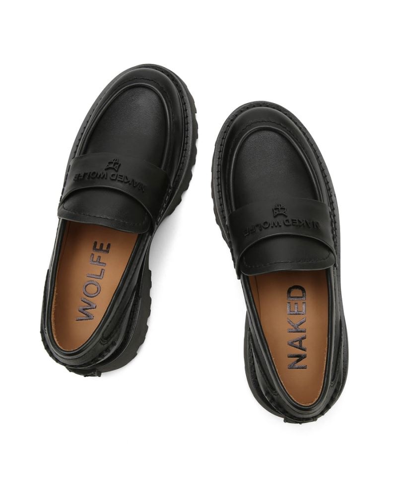 Black Naked Wolfe Flawed Leather Women's Loafers | RIYADH 426NYQJUS