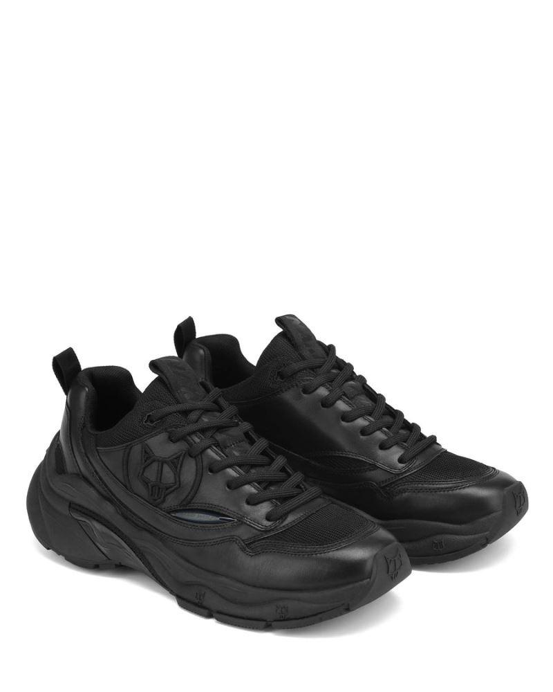 Black Naked Wolfe Fox Dirty Leather Men's Sneakers | RIYADH 619EUPLSC