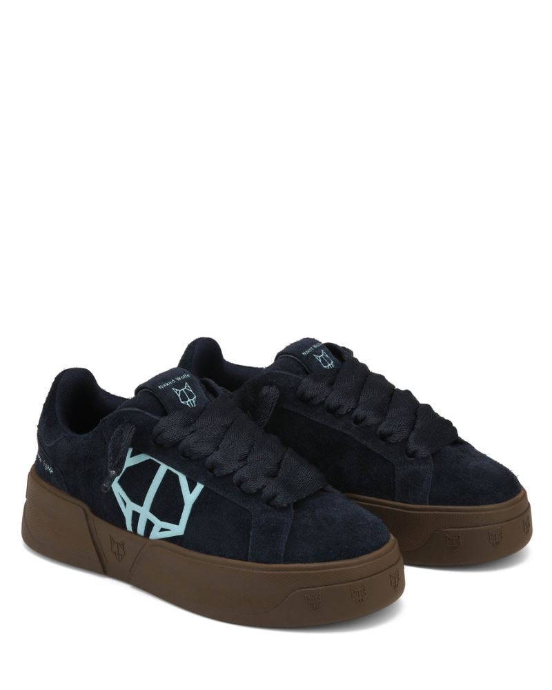 Black Naked Wolfe Kray Hairy Cow Suede Ocean Men's Sneakers | RIYADH 475TGHNMO