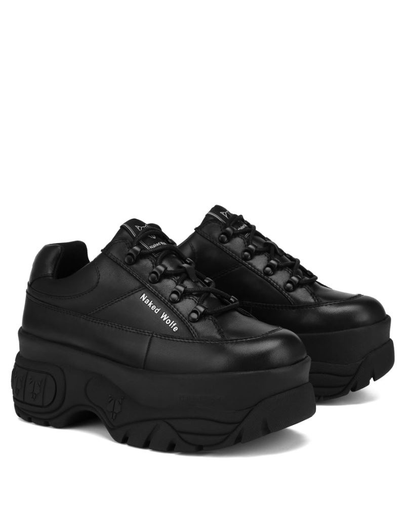 Black Naked Wolfe Sporty Leather Women's Sneakers | RIYADH 463NKRQVA