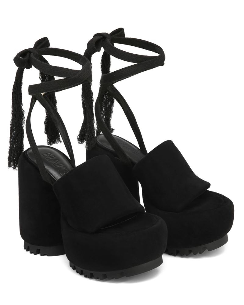 Black Naked Wolfe Wonder Suede Women's Platform Sandals | RIYADH 214ESOQIR