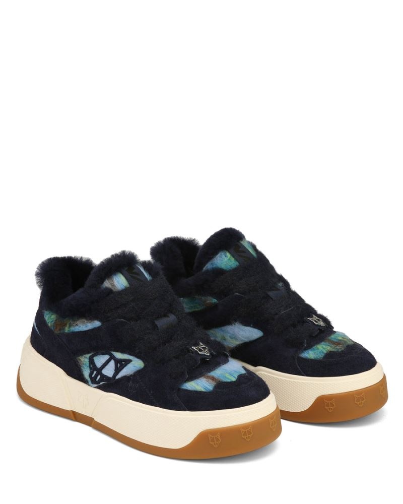 Black / Blue Naked Wolfe Crash Hairy Cow Suede/Wool Women's Sneakers | RIYADH 520RFBPVC