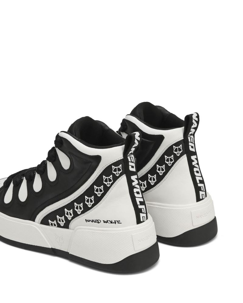 Black / White Naked Wolfe King Leather Men's Sneakers | RIYADH 014NMVSLX