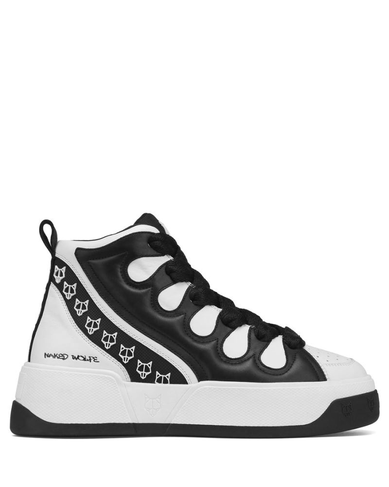 Black / White Naked Wolfe King Leather Men\'s Sneakers | RIYADH 014NMVSLX