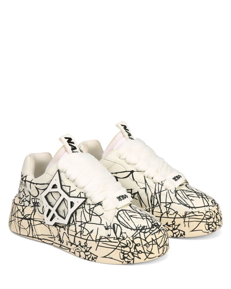 Black / White Naked Wolfe Kosa Scribble Men's Sneakers | RIYADH 107EAVCGX