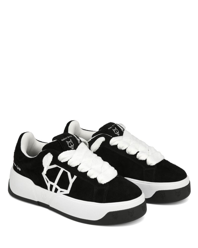 Black / White Naked Wolfe Kray Hairy Cow Suede Men's Sneakers | RIYADH 276CEZOBP