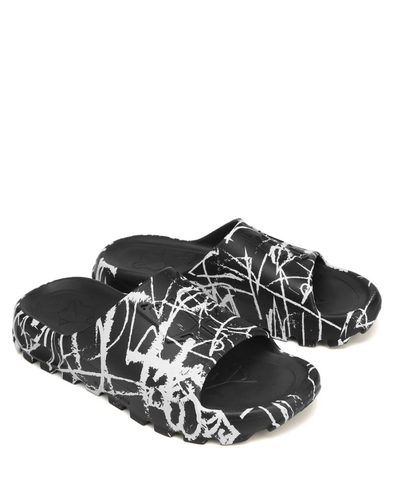 Black / White Naked Wolfe Tommy Graffiti Men's Slides | RIYADH 073ZLNWEA