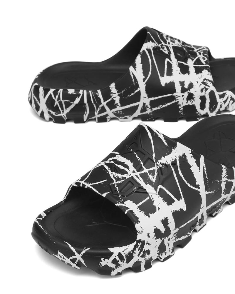 Black / White Naked Wolfe Tommy Graffiti Men's Slides | RIYADH 073ZLNWEA