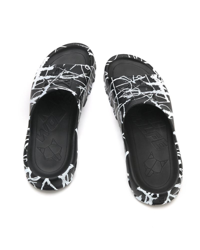 Black / White Naked Wolfe Tommy Graffiti Men's Slides | RIYADH 073ZLNWEA