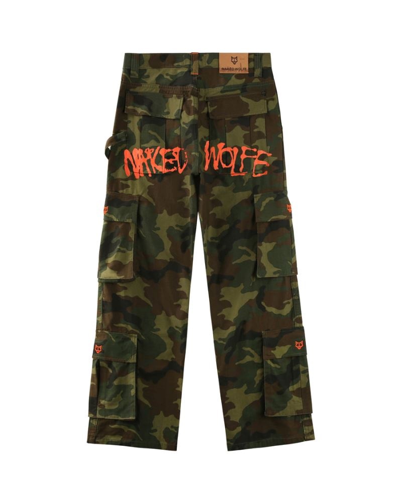 Camo Naked Wolfe Baggy Pocket Cargo Logo Men's Pants | RIYADH 647ZOIKTM