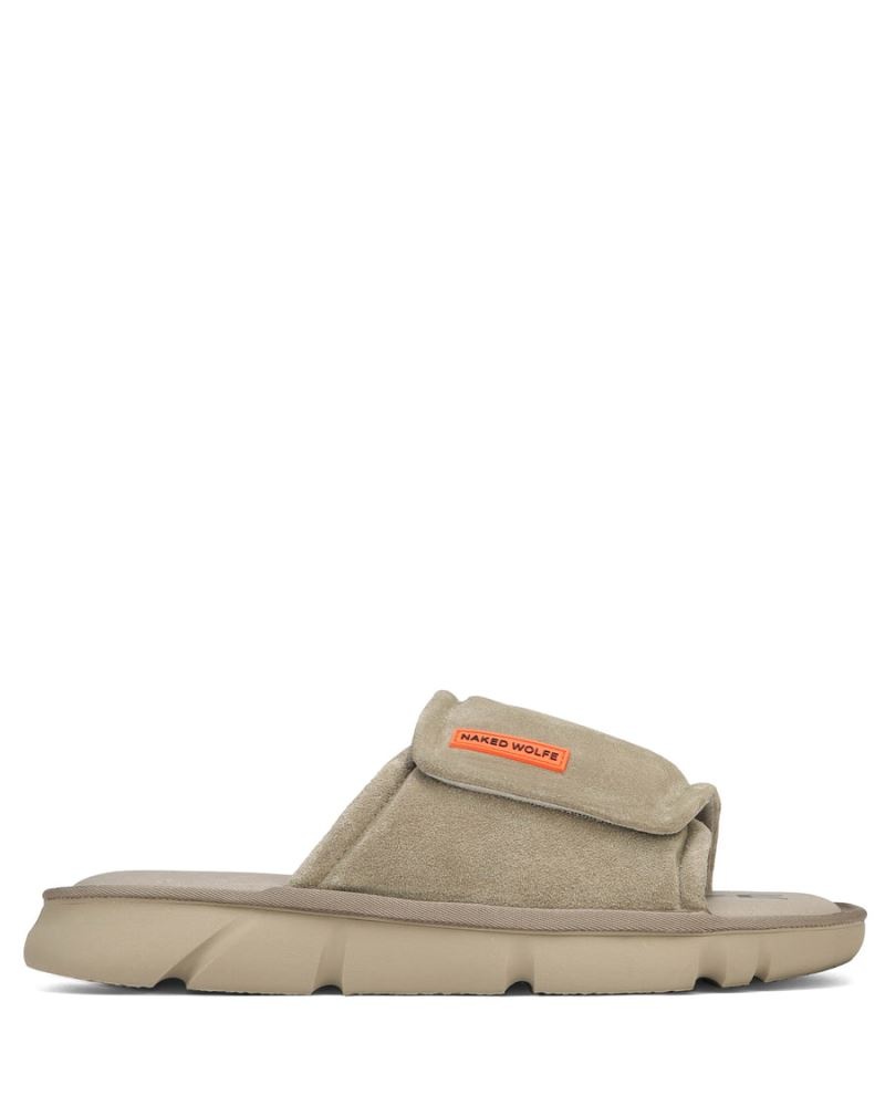 Grey Brown Naked Wolfe Alaska Suede Men\'s Slides | RIYADH 436IWJEDP