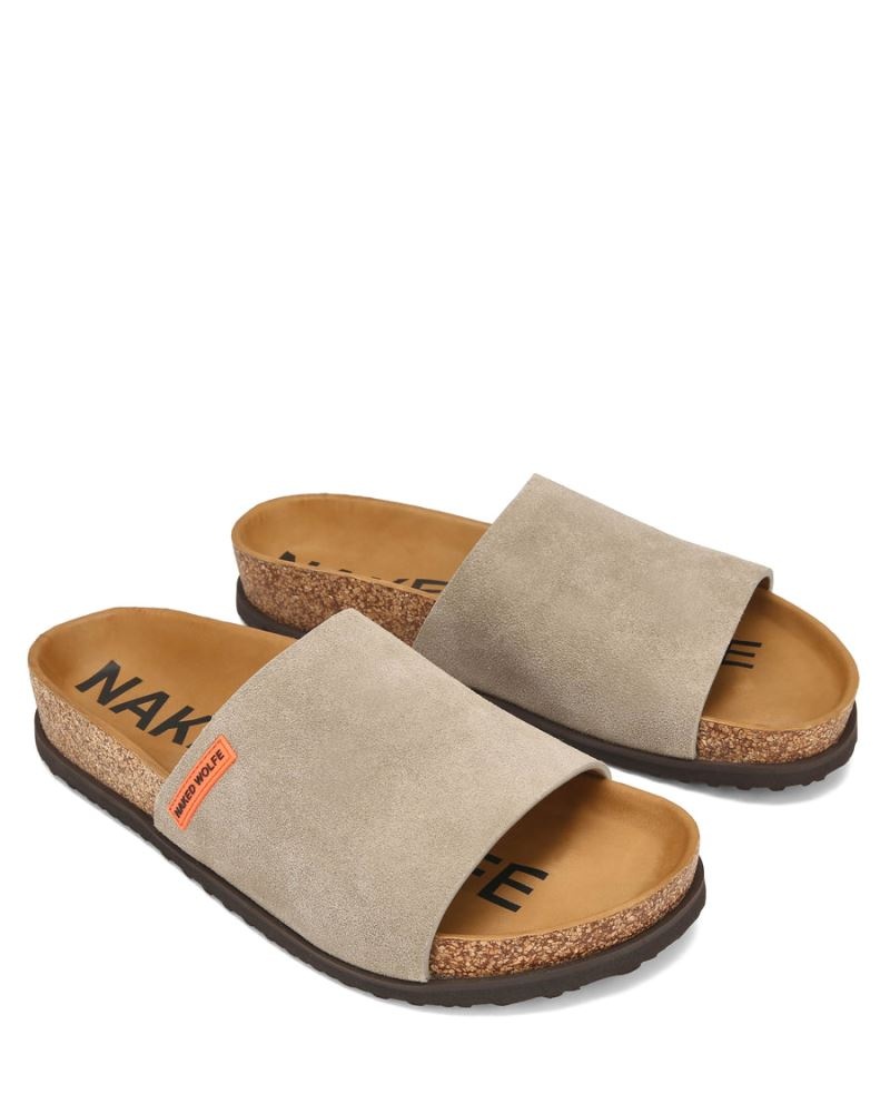 Grey Brown Naked Wolfe Moody Suede Men's Slides | RIYADH 364MWXTVD