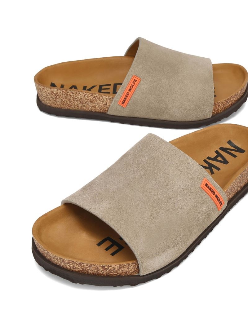 Grey Brown Naked Wolfe Moody Suede Men's Slides | RIYADH 364MWXTVD