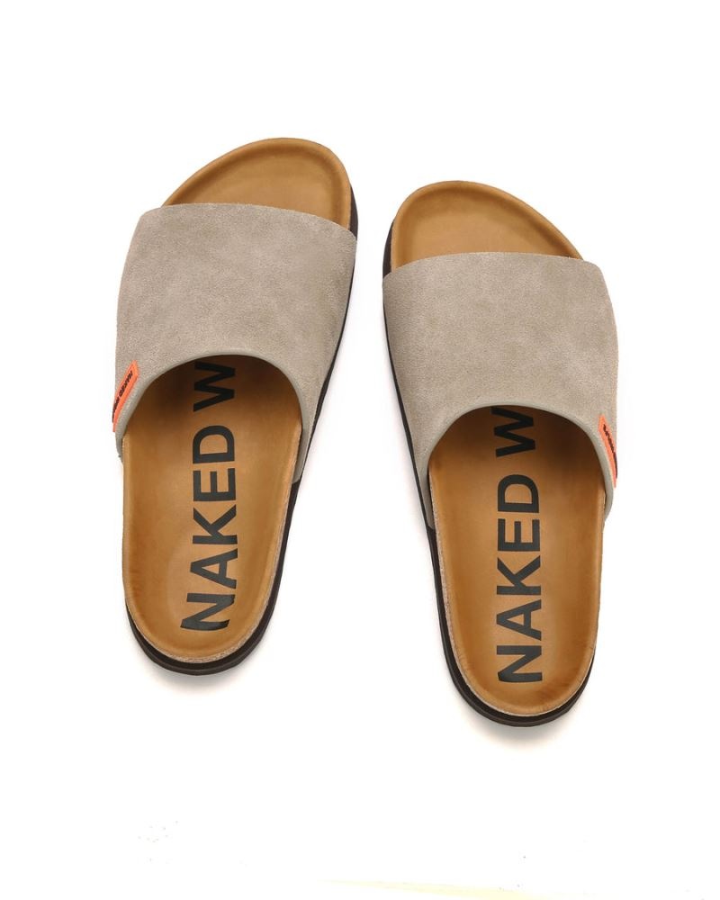 Grey Brown Naked Wolfe Moody Suede Men's Slides | RIYADH 364MWXTVD