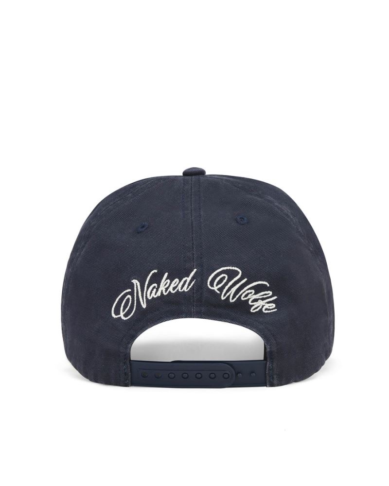 Navy Naked Wolfe Signature Unconstructed Washed Men's Caps | RIYADH 024TLWUFN