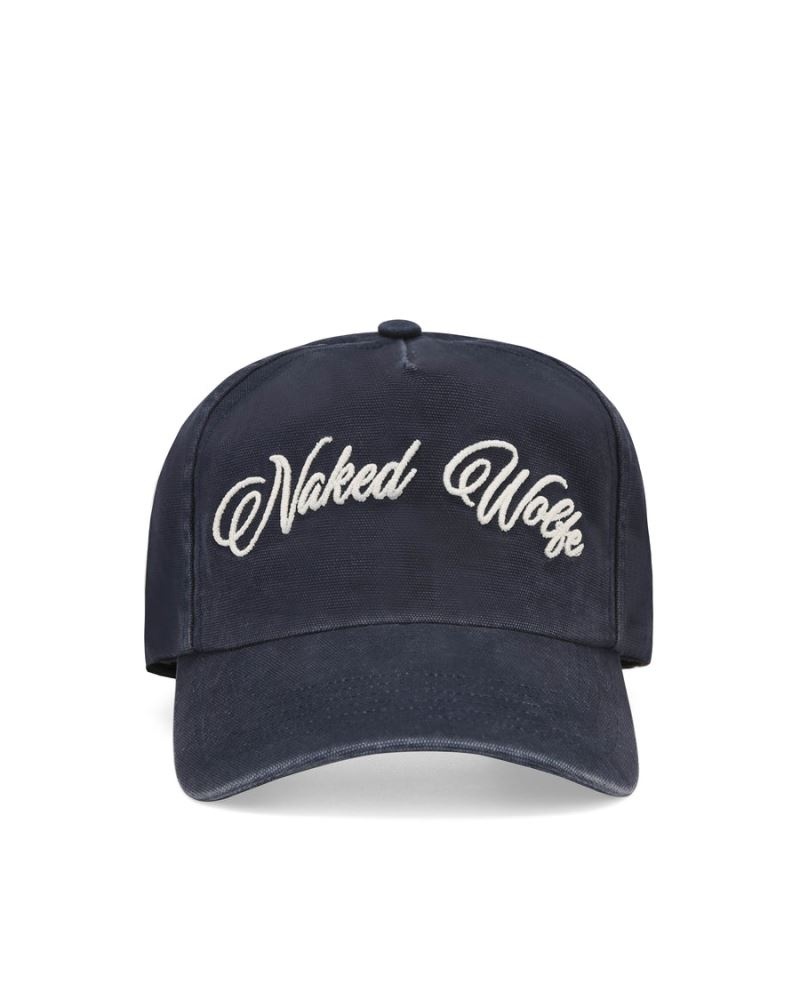 Navy Naked Wolfe Signature Unconstructed Washed Men\'s Caps | RIYADH 024TLWUFN