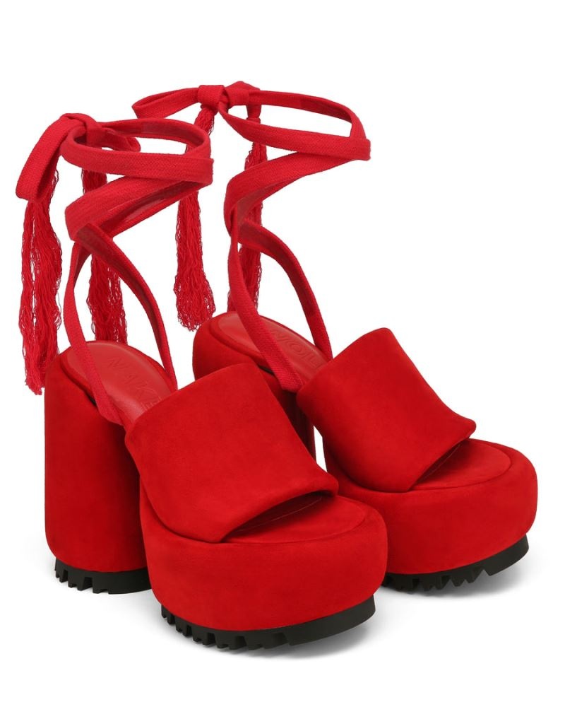 Red Naked Wolfe Wonder Suede Women's Platform Sandals | RIYADH 075QBRVMZ