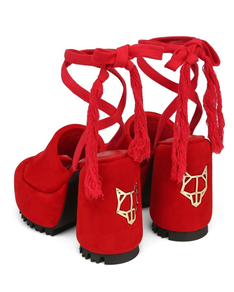 Red Naked Wolfe Wonder Suede Women's Platform Sandals | RIYADH 075QBRVMZ