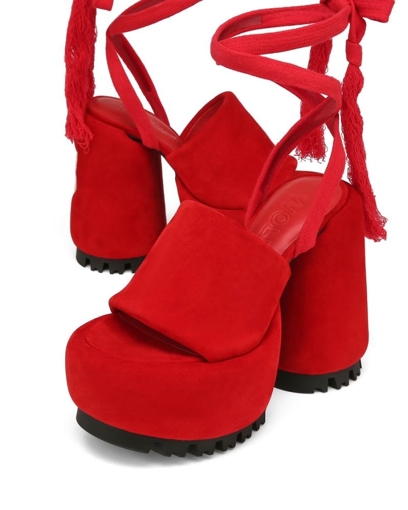 Red Naked Wolfe Wonder Suede Women's Platform Sandals | RIYADH 075QBRVMZ