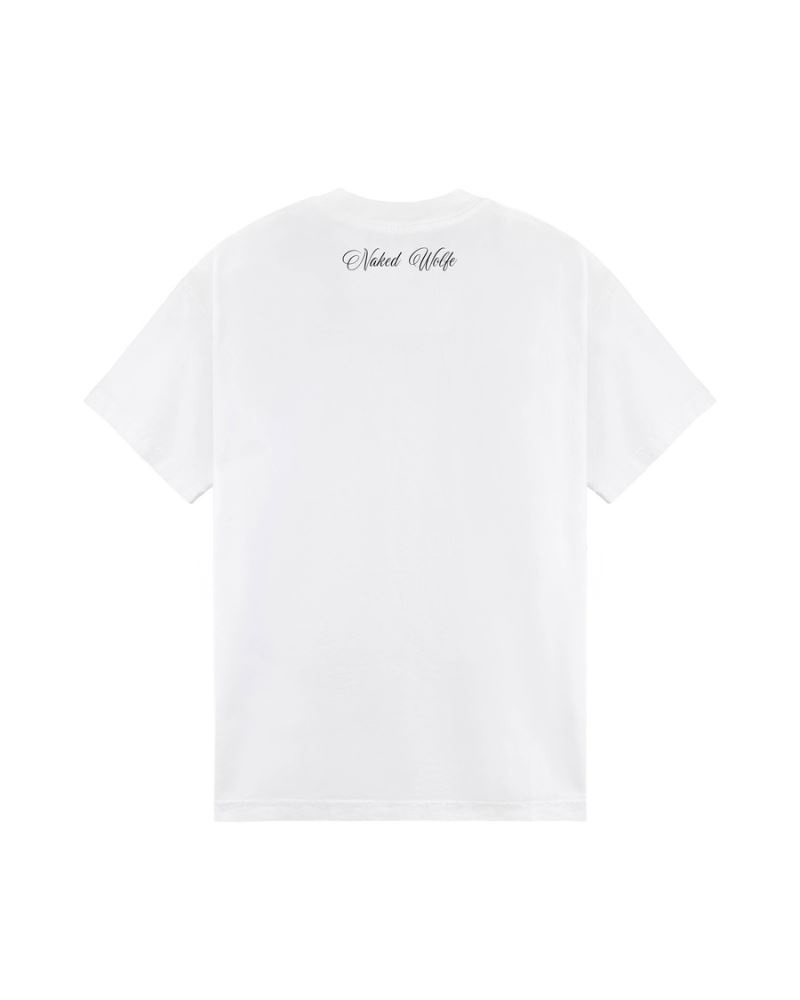 White Naked Wolfe Logo Men's T-Shirt | RIYADH 461PKJHVY