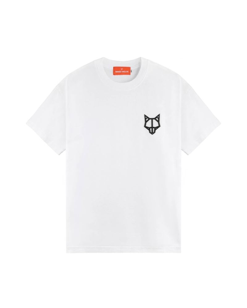 White Naked Wolfe Logo Men\'s T-Shirt | RIYADH 461PKJHVY