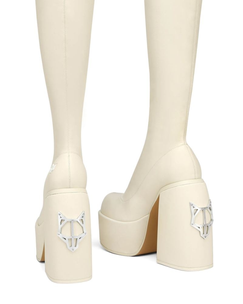 White Naked Wolfe Spice Chalk Stretch Women's Platform Boots | RIYADH 205MAGWNS